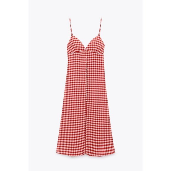 ZARA Strappy Gingham V-Neck Dress - Picture 11 of 16